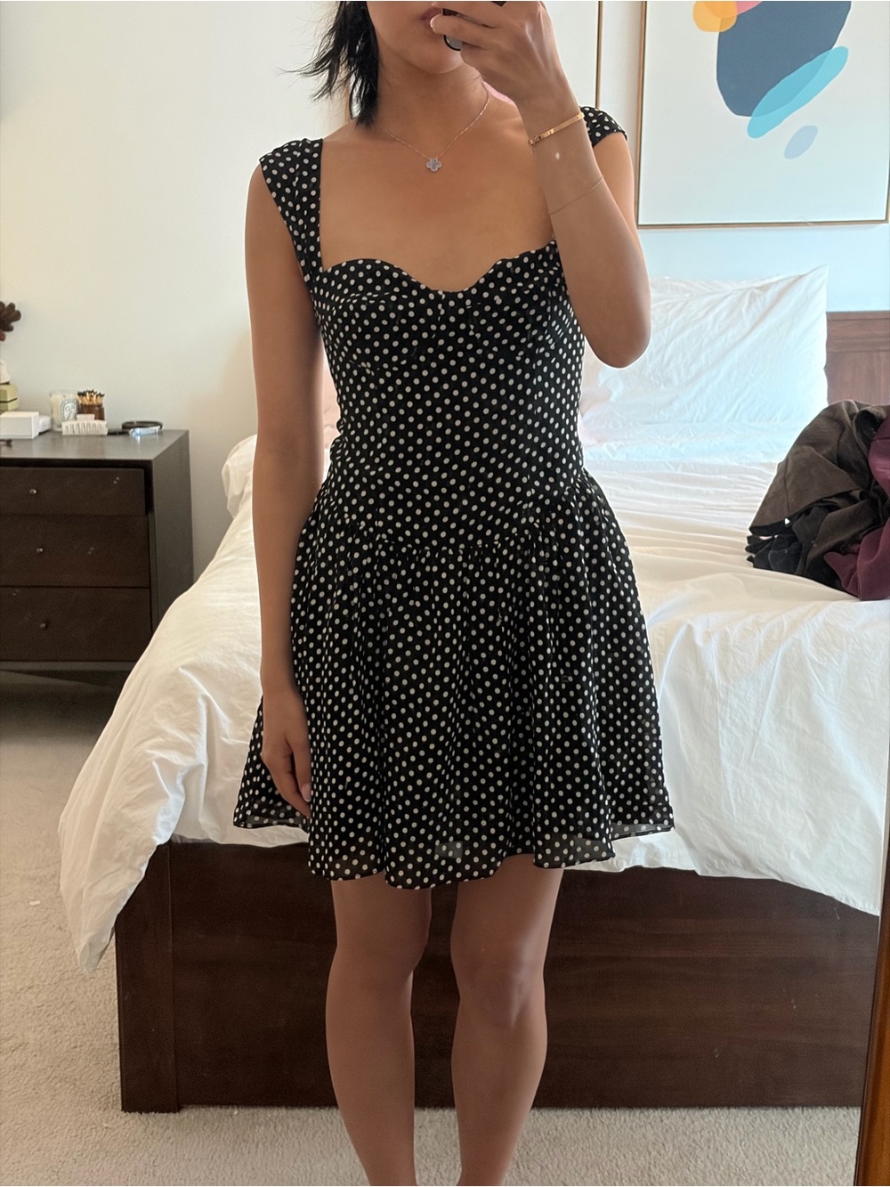 Reformation Black Polka Dot Sweetheart Neckline Dress 4